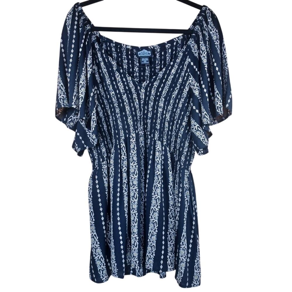 Angie Black & Tan Smocked Milkmaid Peasant Top Plus Size 2X Cottagecore Summer